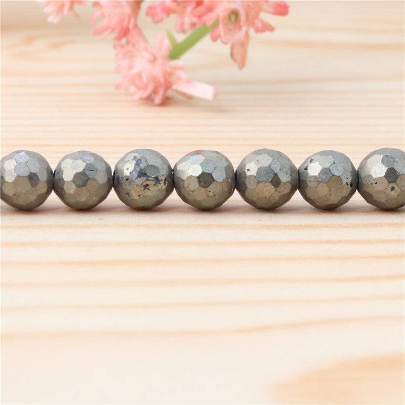 Natural Pyrite Beads Round Faceted 6mm Hole 0.8mm about 70pcs 39cm strand