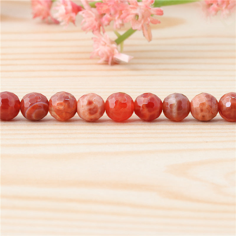 Natural Fire Agate Beads Round Faceted 6mm Hole 0.8mm about 70pcs 39cm strand