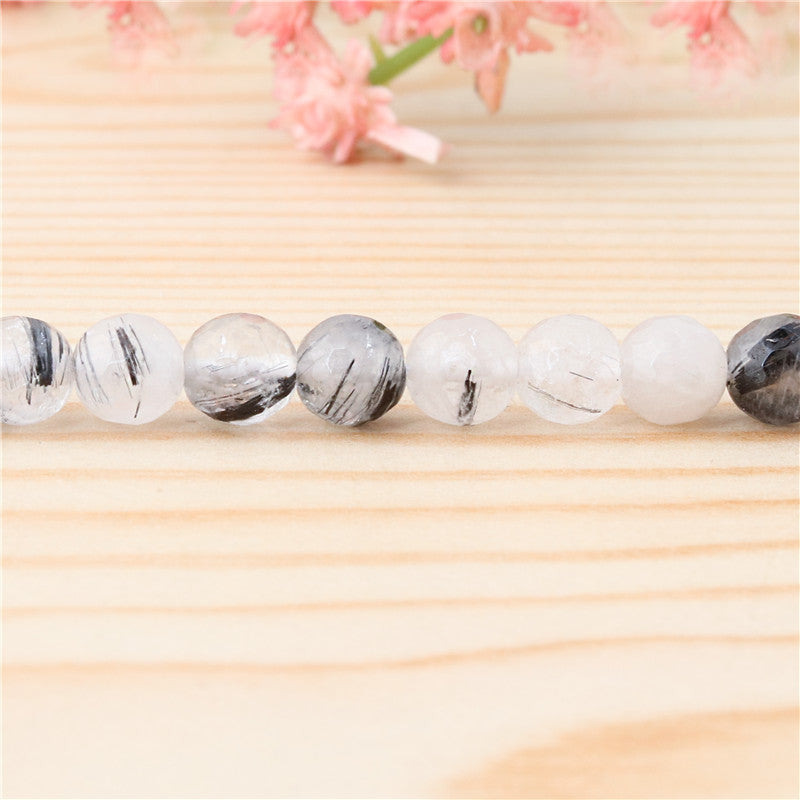 Natural Black Rutilated Quartz Beads Round Faceted 6mm Hole 0.8mm about 70pcs 39cm strand