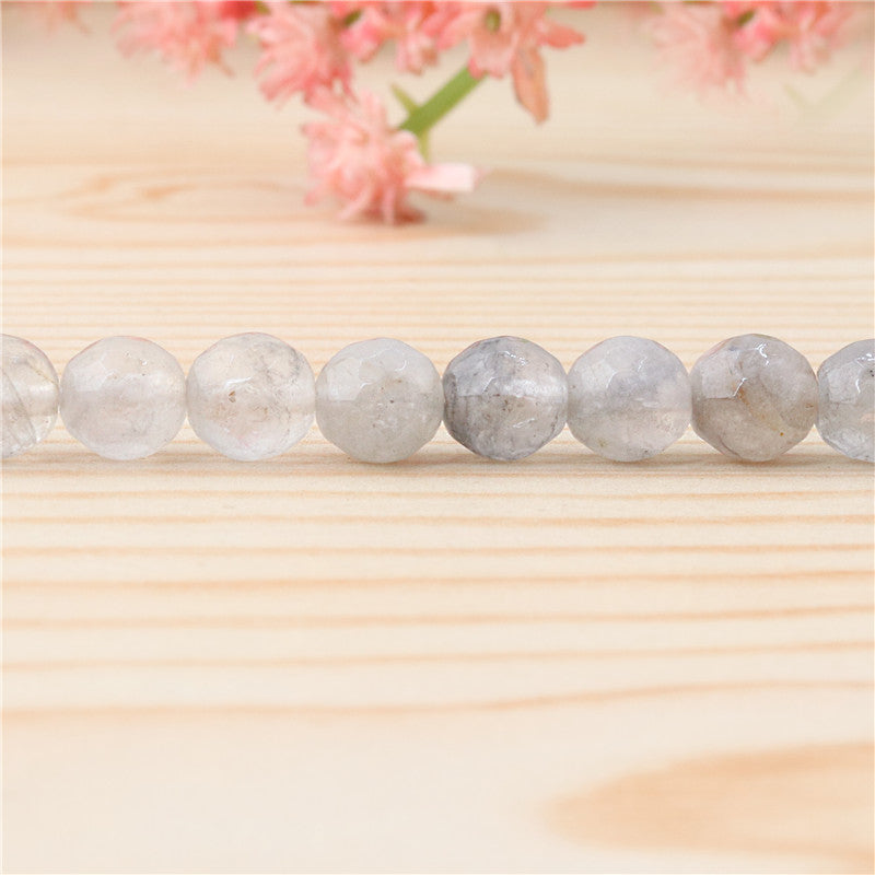 Perles de cristal nuage naturel ronde facette trou 6mm trou 0.8mm environ 70pcs 39cm sur fil