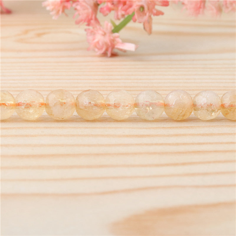 Perles Citrine jaune naturelle ronde facette 6mm trou 0.8mm environ 70pcs 39cm sur fil