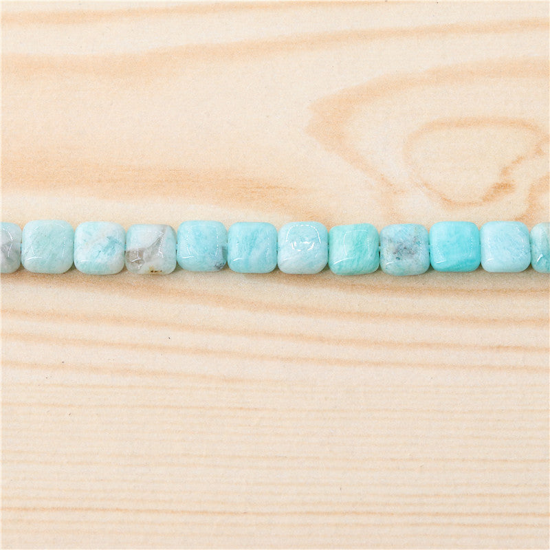 Perles Amazonite Naturelle Carrée Plate 6mm Trou 0.8mm Environ 64pcs Fil de 39cm