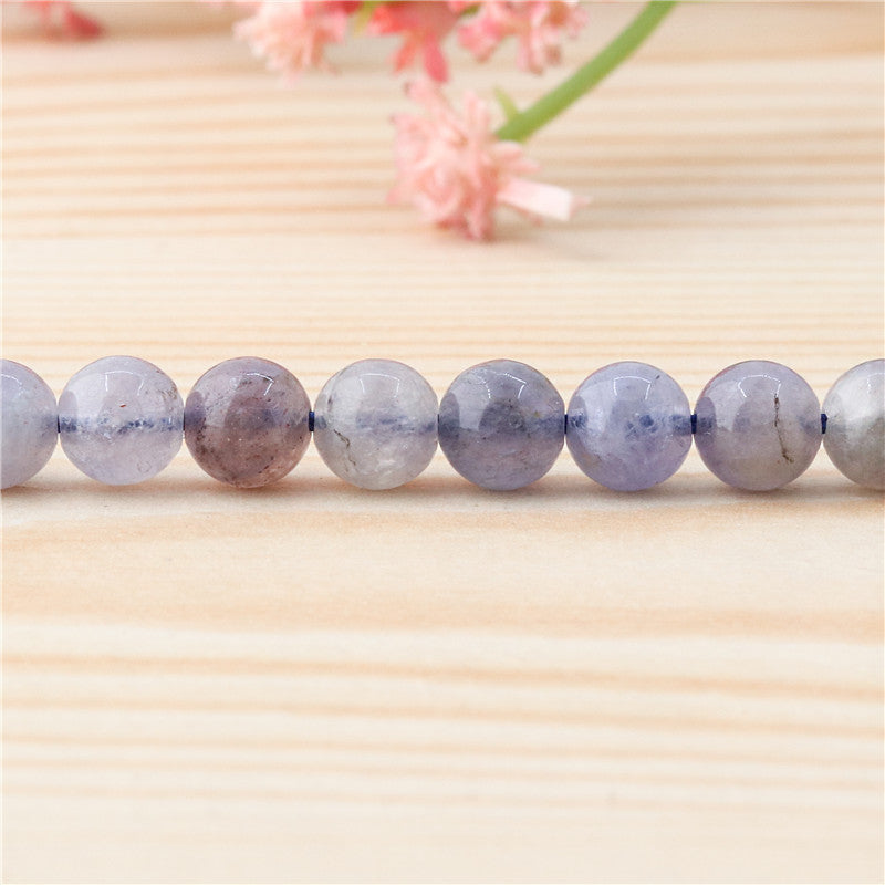 Perles rondes en cordiérite et iolite naturelles, trou de 6mm, 0.8mm, environ 65 pièces, sur fil de 39cm