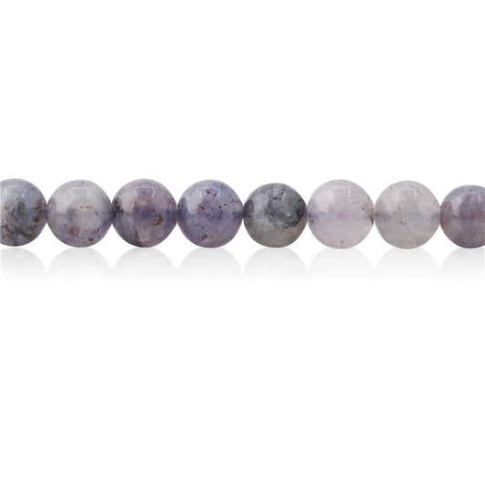 Perles rondes en cordiérite et iolite naturelles, trou de 6mm, 0.8mm, environ 65 pièces, sur fil de 39cm