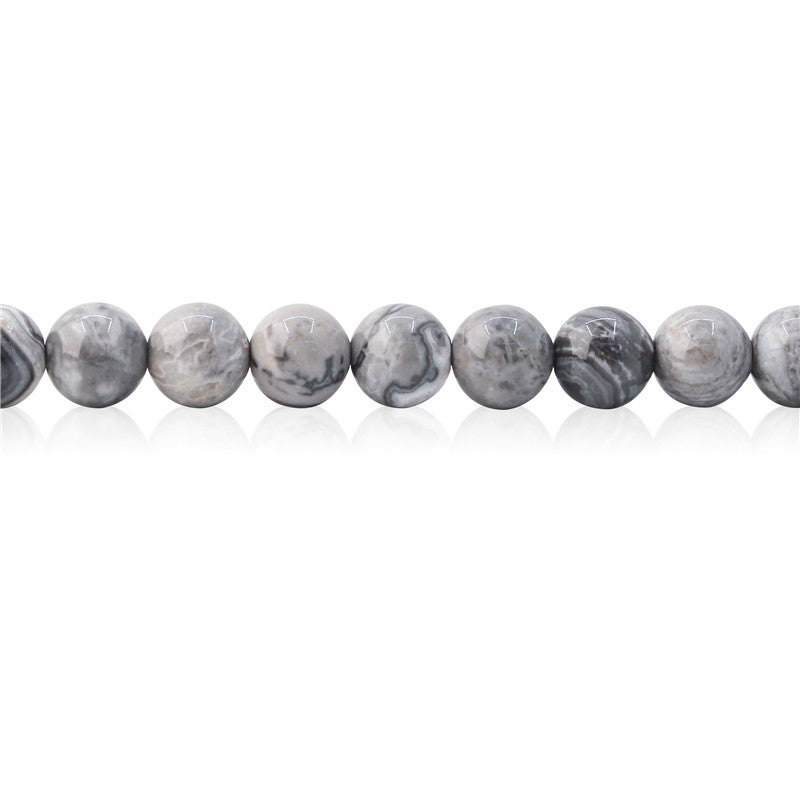 Perles photo gris naturel rondes 6mm trou 0.8mm environ 65pcs 39cm sur fil