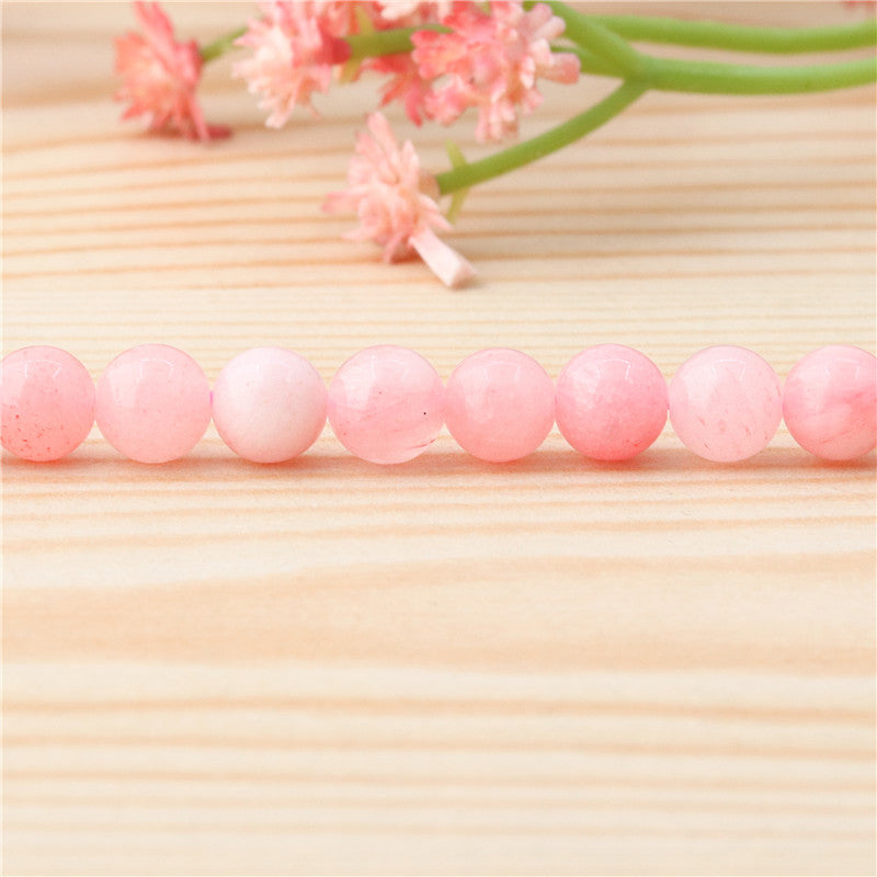 Perles de calcite rose naturelle rondes sur fil 6mm trou 0.8mm environ 65pcs 39cm