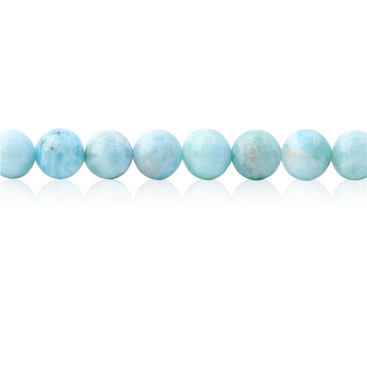 Perline naturali Larimar A rotonde da 8 mm, foro da 1 mm, circa 50 pezzi di filo da 39 cm