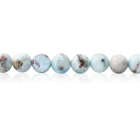 Perles Larimar naturelles rondes 8mm trou 1mm environ 50pcs sur fil 39cm