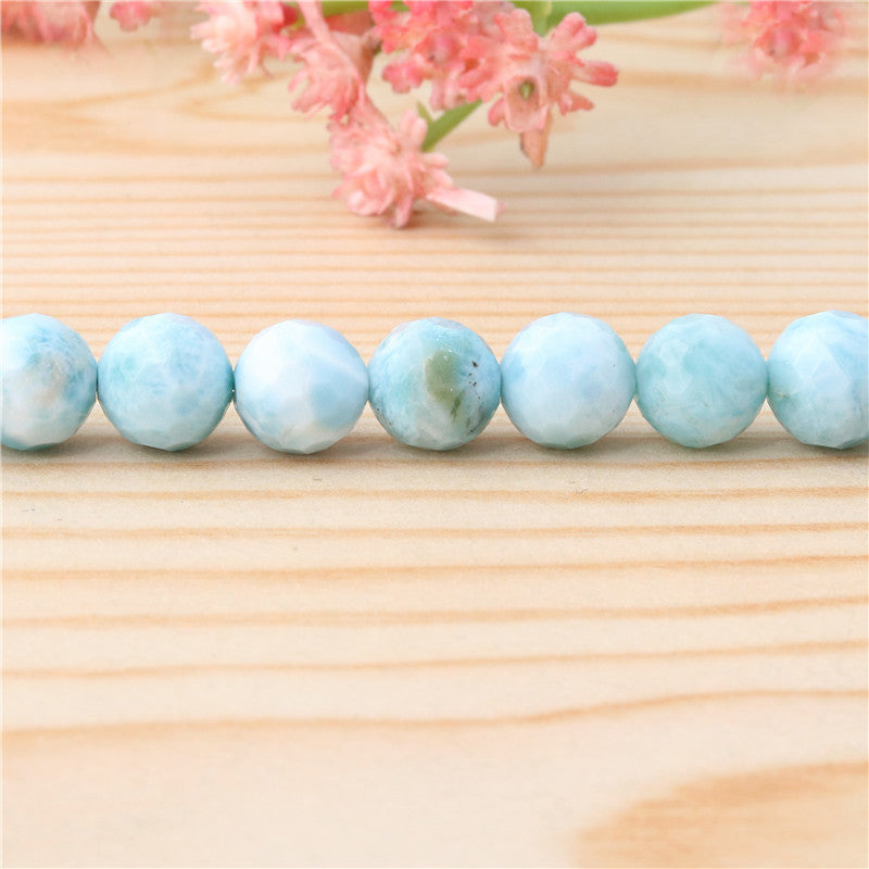 Natural Larimar Beads Round Faceted 8mm Hole 1mm about 49pcs 39cm strand