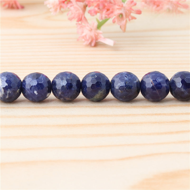 Perline di sodalite naturale rotonde sfaccettate da 8 mm, foro da 1 mm, circa 49 pezzi di filo da 39 cm