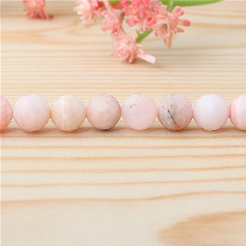 Perles Opales Roses Naturelles Rondes Facettes 8mm Trou 1mm Environ 49pcs Fil de 39cm