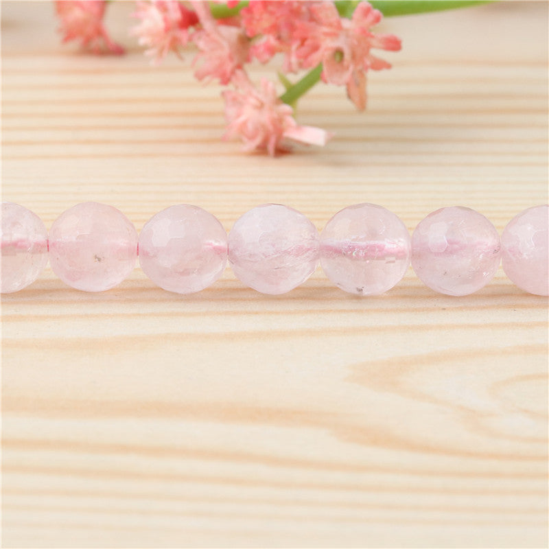 Perles Quartz rose naturel ronde facette 8mm trou 1mm environ 49pcs 39cm sur fil