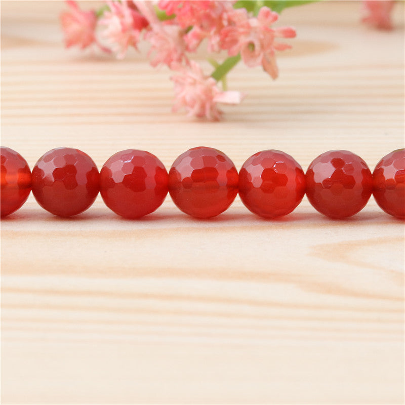 Perles d'agate rouge naturelle ronde facette 8mm trou 1mm environ 49pcs 39cm sur fil