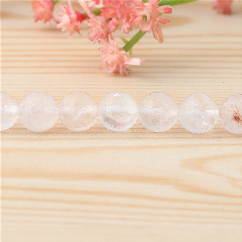 Perles B en cristal rose naturel ronde facette 8mm trou 1mm environ 49pcs 39cm sur fil