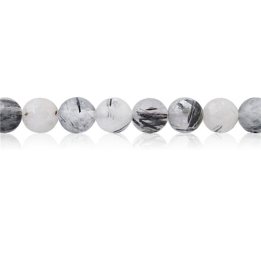 Perles de Quartz rutilé noir naturel ronde facette 8mm trou 1mm environ 49pcs 39cm sur fil