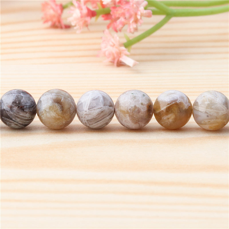 Perles d'agate feuille de bambou naturelle rondes 8mm trou 1mm environ 50pcs 39cm sur fil