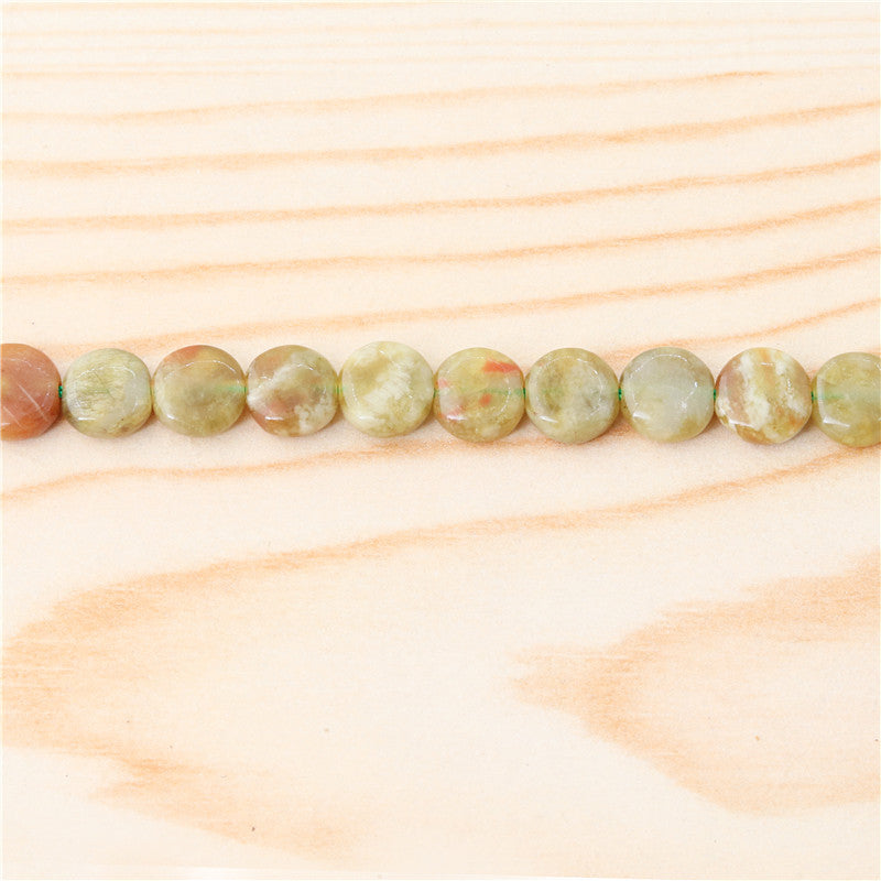 Natural Green Dragon Stone Beads Flat Round 8mm Hole 1mm about 49pcs 39cm strand