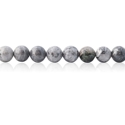 Natural Grey Picture Beads Round 8mm Hole 1mm about 50pcs 39cm strand