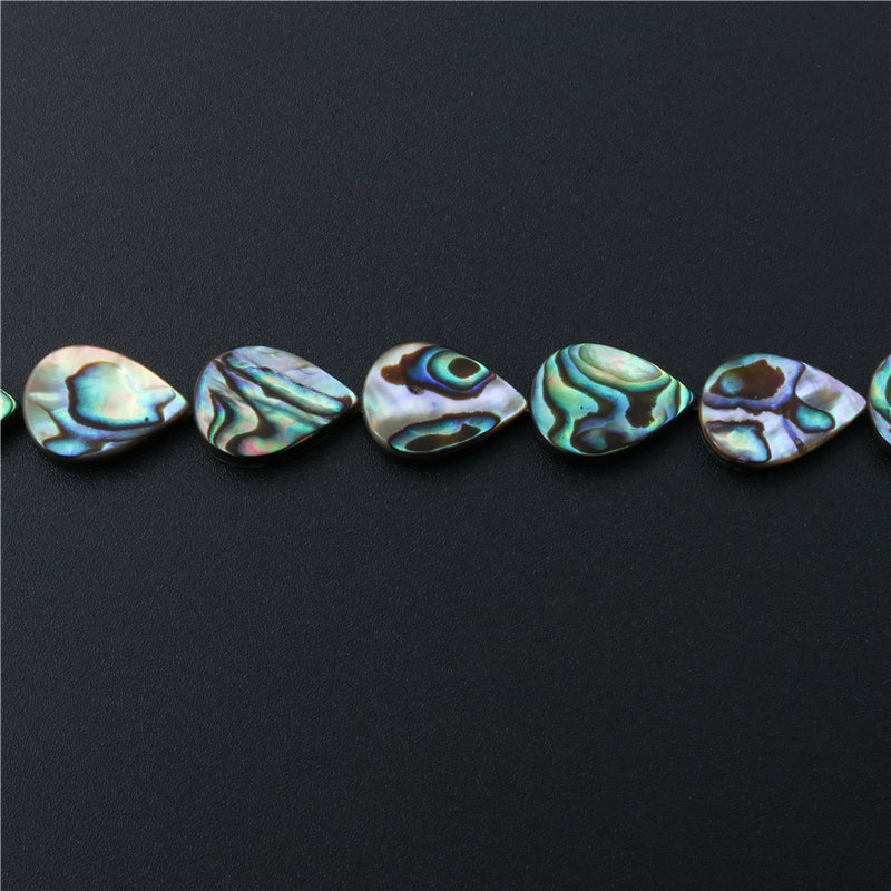 Natürliche Abalone-Muschelperlen, flacher Wassertropfen, 10 x 14 mm, Loch 1 mm, ca. 28 Stück, 39 cm Strang