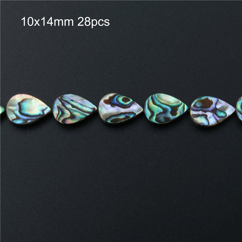 天然アワビ貝ビーズ フラット水滴 10x14mm 穴長さ1mm 約28個 39cm 連