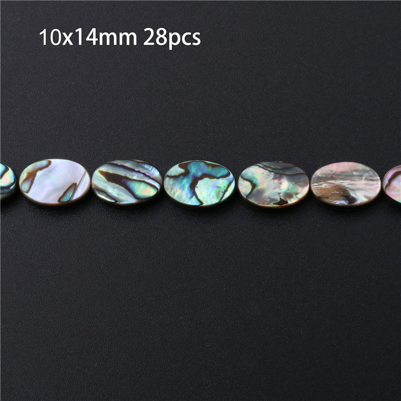 天然アワビ貝ビーズ フラットオーバル 10x14mm 穴長径1mm 約28個 39cm 連