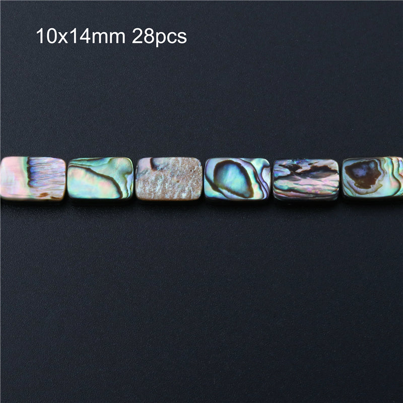 Perline di conchiglia di abalone naturale rettangolo piatto 10x14mm foro 1 mm circa 28 pezzi filo da 39 cm