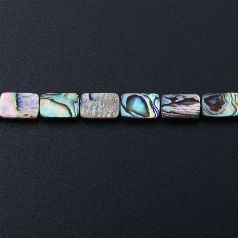 Perline di conchiglia di abalone naturale rettangolo piatto 10x14mm foro 1 mm circa 28 pezzi filo da 39 cm