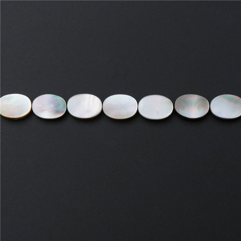 Perles de Nacre Coquillage Gris Naturel Ovale Plat 10x14mm Trou 1mm Environ 28pcs Fil de 39cm