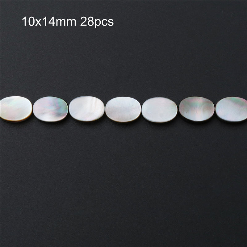 Perles de Nacre Coquillage Gris Naturel Ovale Plat 10x14mm Trou 1mm Environ 28pcs Fil de 39cm