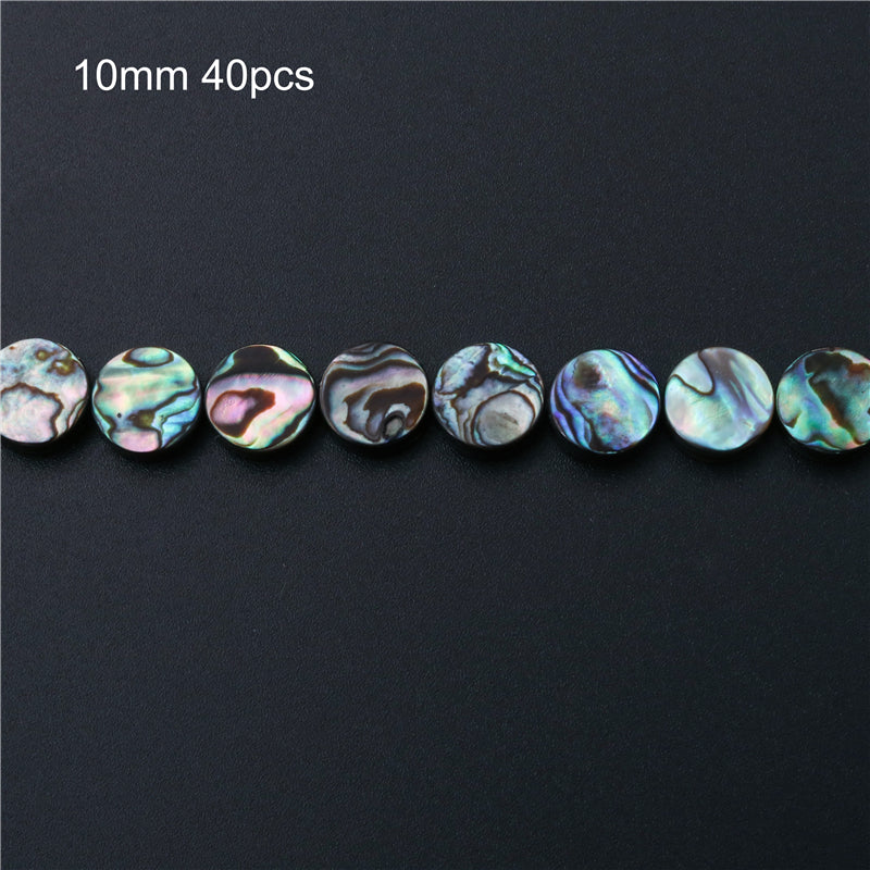 Natural Abalone Shell Beads Flat Round 10mm Hole 1mm about 40pcs 39cm strand