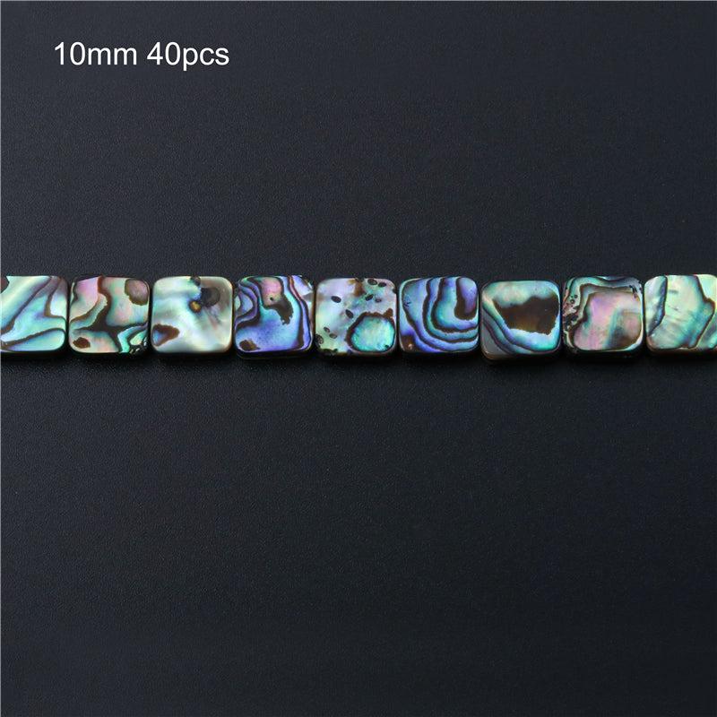 Natural Abalone Shell Beads Flat Square 10mm Hole 1mm about 40pcs 39cm strand