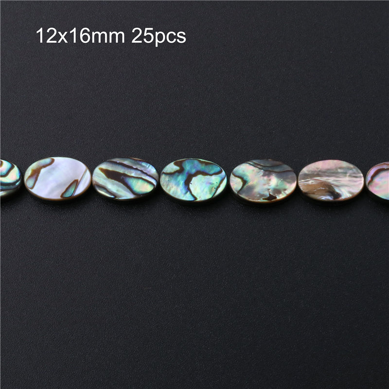 Perles en coquillage d'ormeau naturel ovale plat sur fil 12x16mm trou 1mm environ 25pcs 39cm