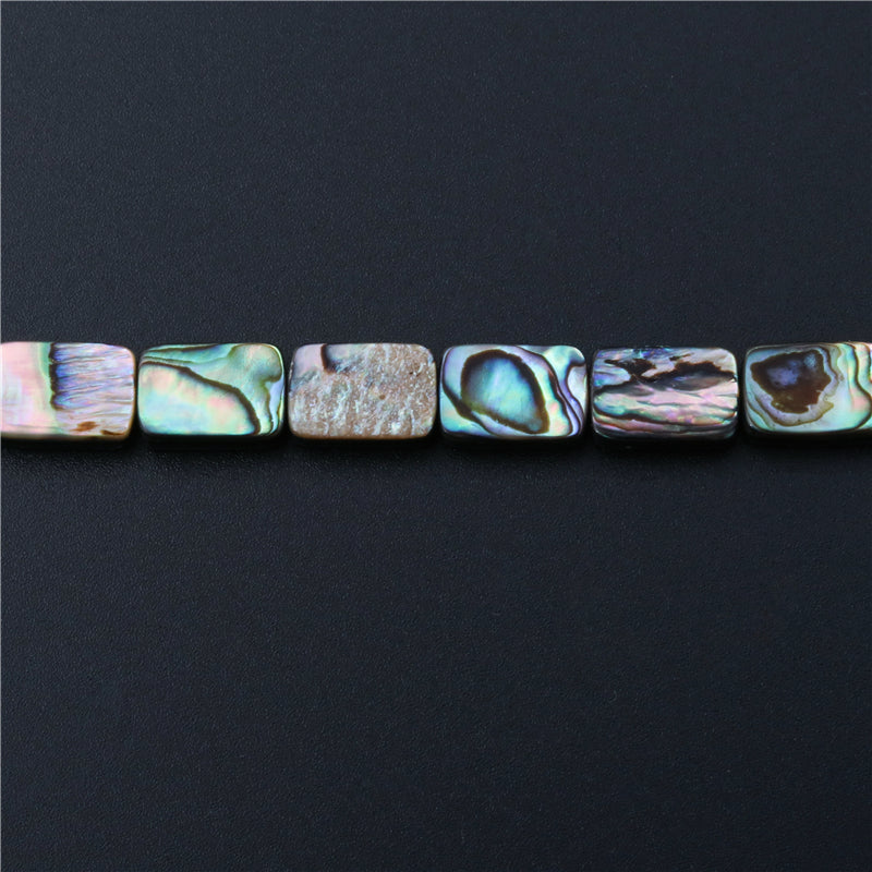 Perline di conchiglia di abalone naturale rettangolo piatto 12x16mm foro 1 mm circa 25 pezzi filo da 39 cm