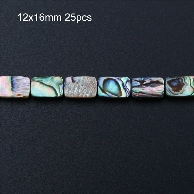 Perline di conchiglia di abalone naturale rettangolo piatto 12x16mm foro 1 mm circa 25 pezzi filo da 39 cm