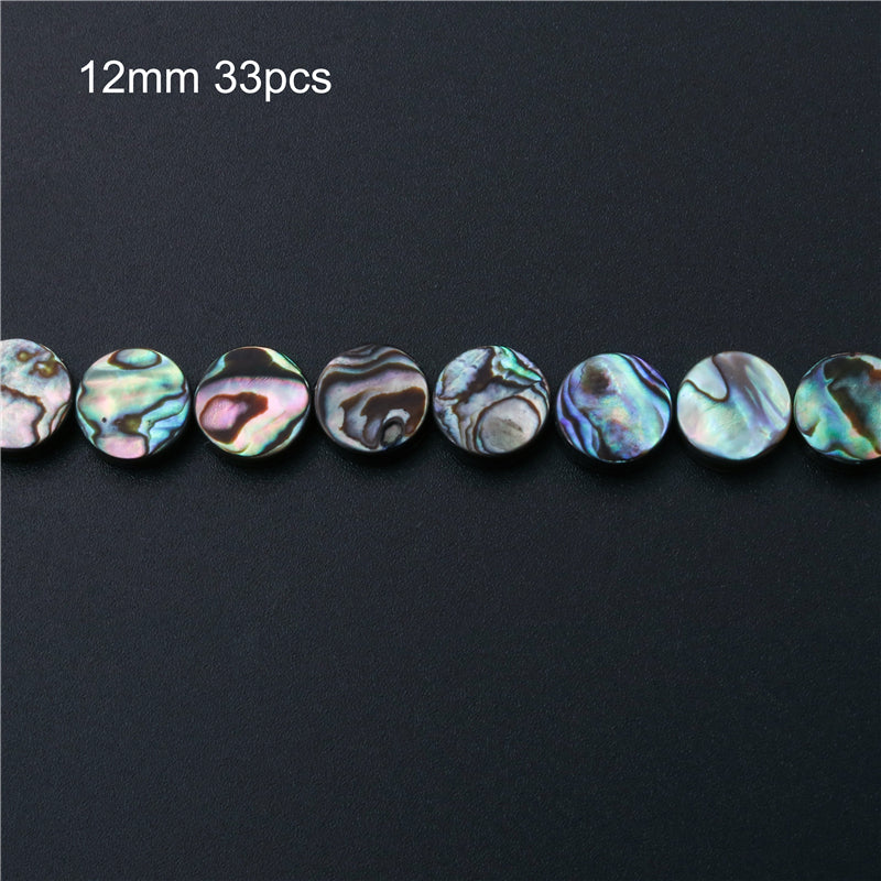 Natural Abalone Shell Beads Flat Round 12mm Hole 1mm about 33pcs 39cm strand