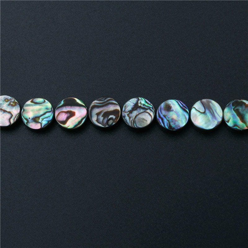 Natural Abalone Shell Beads Flat Round 12mm Hole 1mm about 33pcs 39cm strand