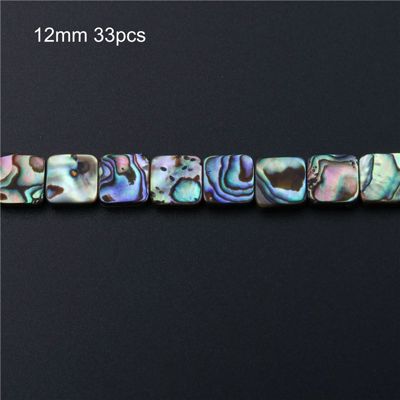 Natural Abalone Shell Beads Flat Square 12mm Hole 1mm about 33pcs 39cm strand