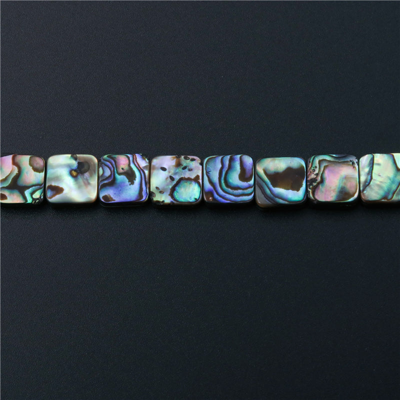 Natural Abalone Shell Beads Flat Square 12mm Hole 1mm about 33pcs 39cm strand