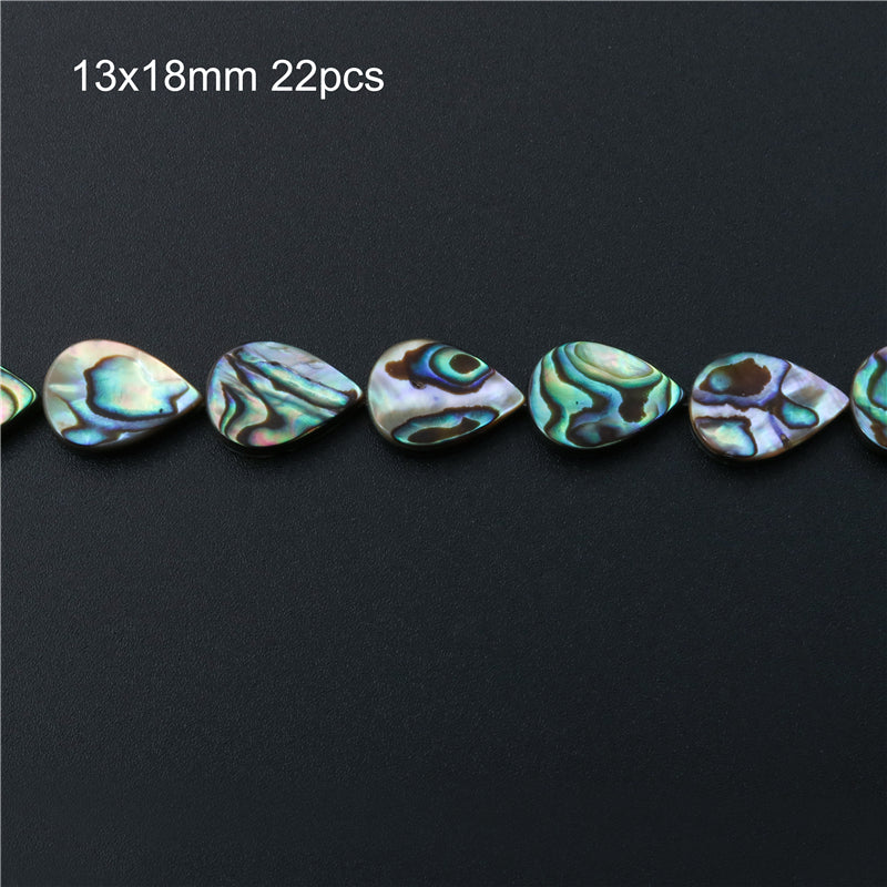 Contas de concha de abalone natural, gota d'água plana, 13x18mm, furo 1mm, cerca de 22 peças, fio de 39cm