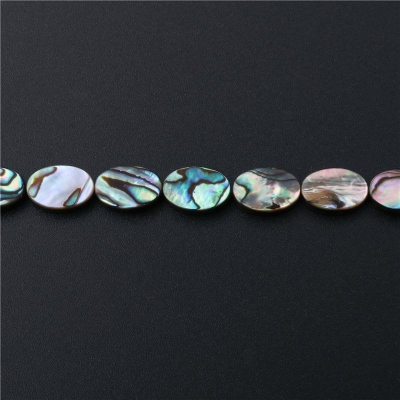 Contas de concha de abalone natural plana oval 13x18mm furo 1mm cerca de 22pcs 39cm fio