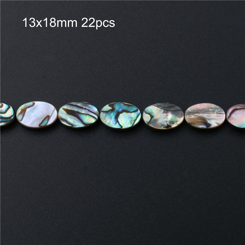 Contas de concha de abalone natural plana oval 13x18mm furo 1mm cerca de 22pcs 39cm fio