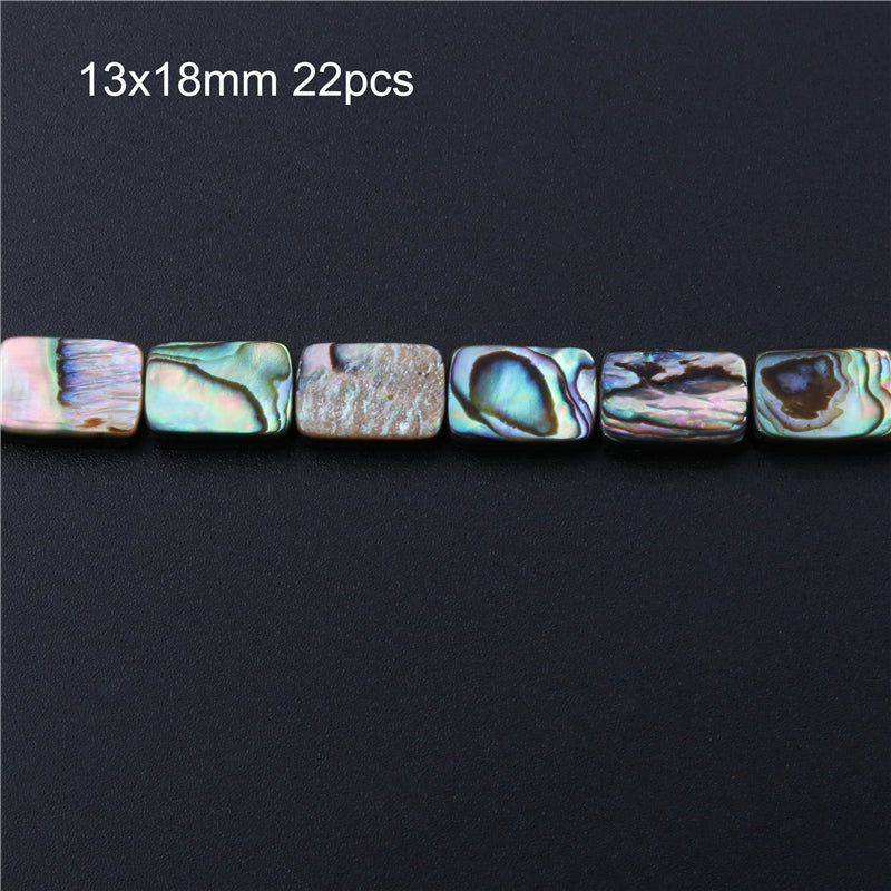 Perline di conchiglia di abalone naturale rettangolo piatto 13x18 mm foro 1 mm circa 22 pezzi filo da 39 cm