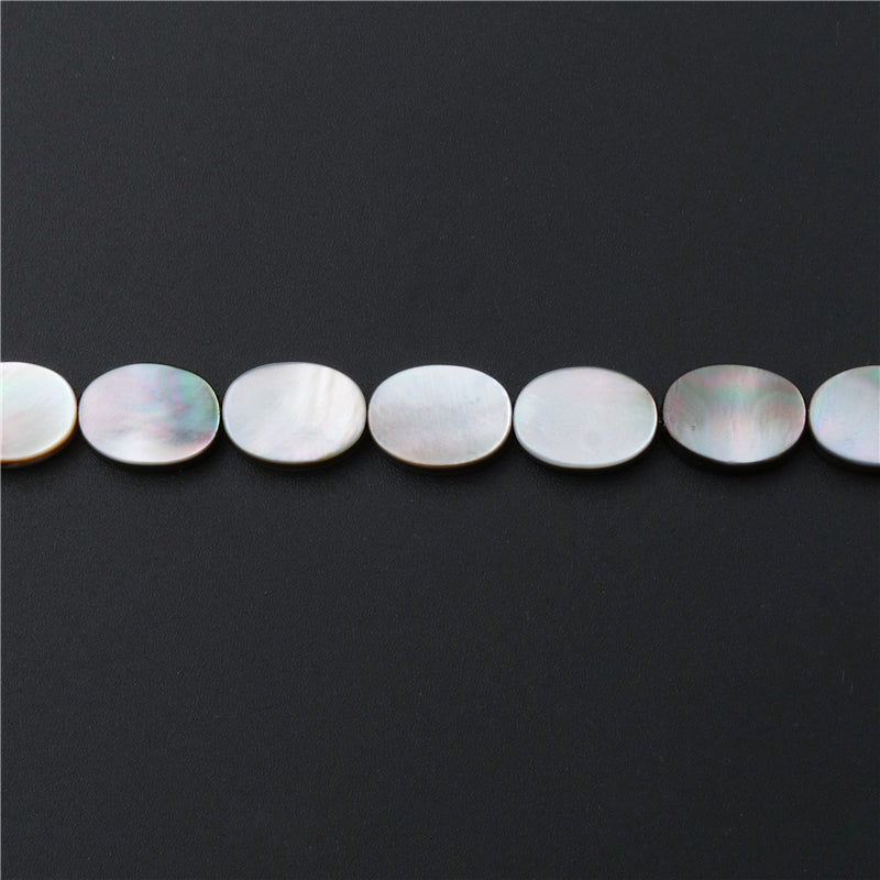 Perles de Nacre Coquillage Gris Naturel Ovale Plat 13x18mm Trou 1mm Environ 22pcs Fil de 39cm