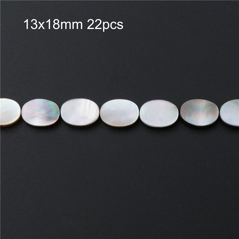 ナチュラルグレーシェルマザーオブパールビーズ フラットオーバル 13x18mm 穴長径1mm 約22個 39cm 連