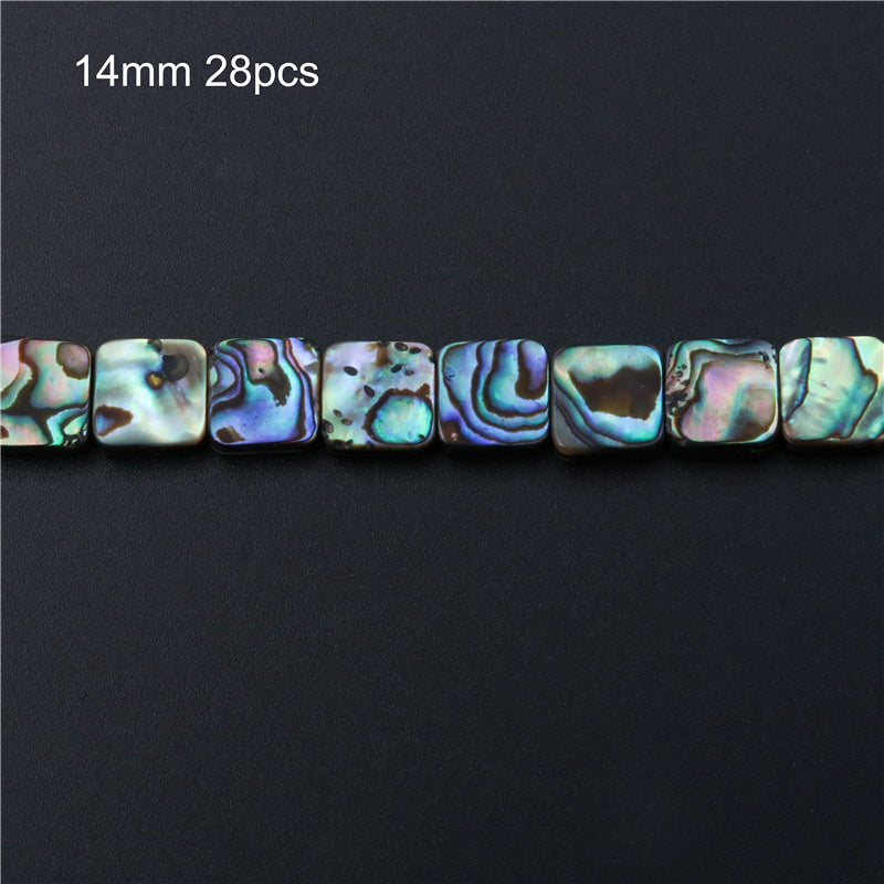 Natural Abalone Shell Beads Flat Square 14mm Hole 1mm about 28pcs 39cm strand