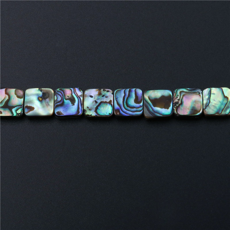 Natural Abalone Shell Beads Flat Square 14mm Hole 1mm about 28pcs 39cm strand