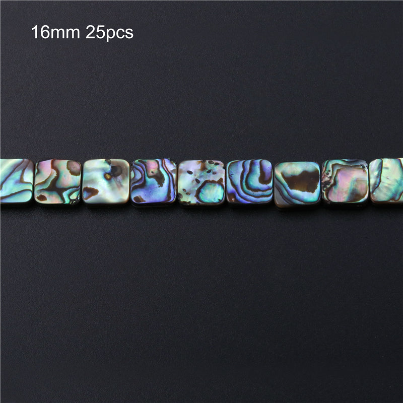 Natural Abalone Shell Beads Flat Square 16mm Hole 1mm about 25pcs 39cm strand