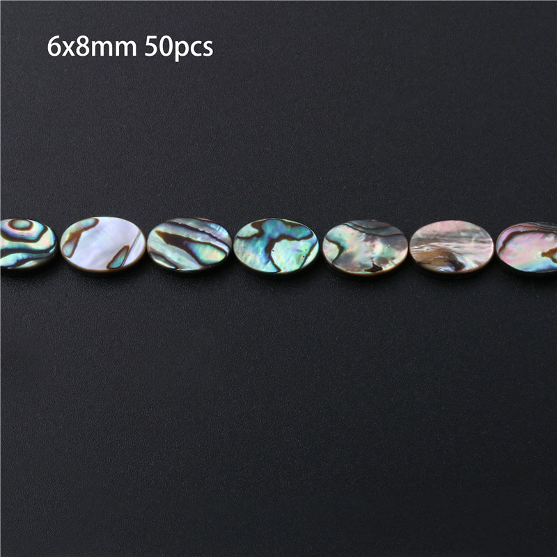 Contas de concha de abalone natural plana oval 6x8mm furo 0.8mm cerca de 50pcs 39cm fio