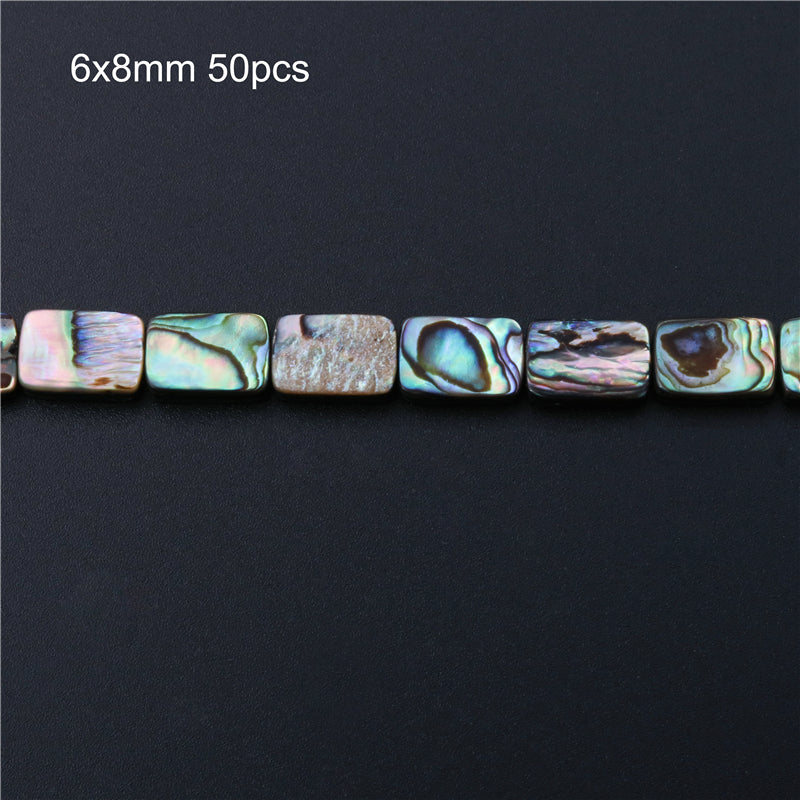 Perline di conchiglia di abalone naturale rettangolo piatto 6x8 mm foro 0,8 mm circa 50 pezzi filo da 39 cm