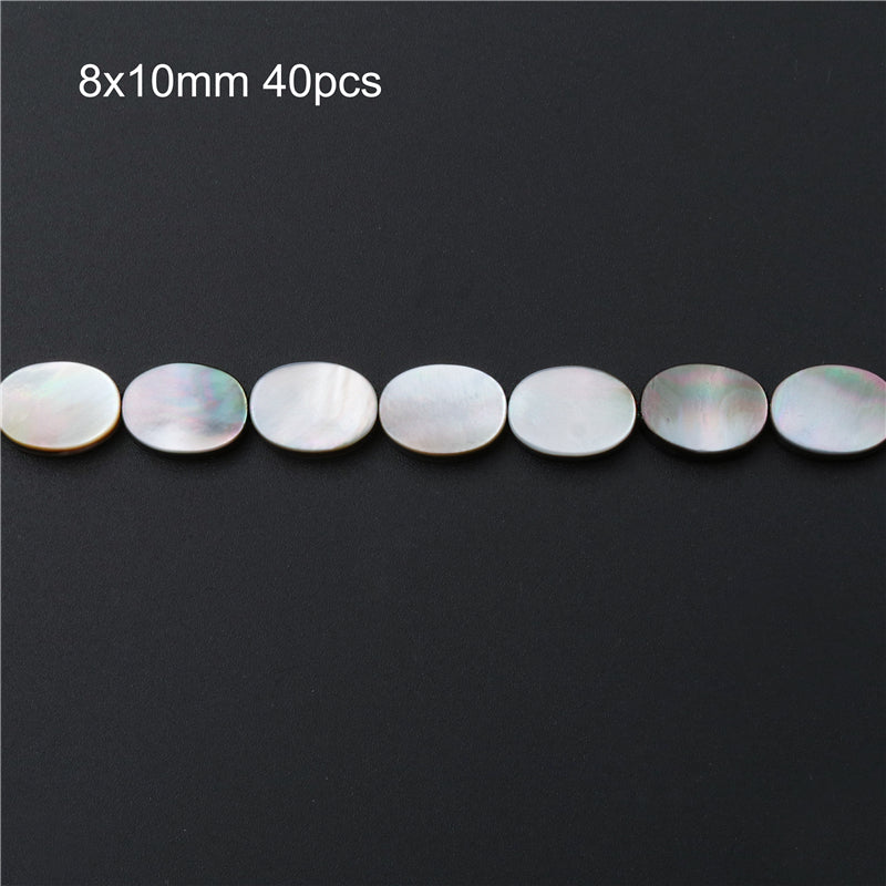 Perles de Nacre Coquillage Gris Naturel Ovale Plat 8x10mm Trou 1mm Environ 40pcs Fil de 39cm